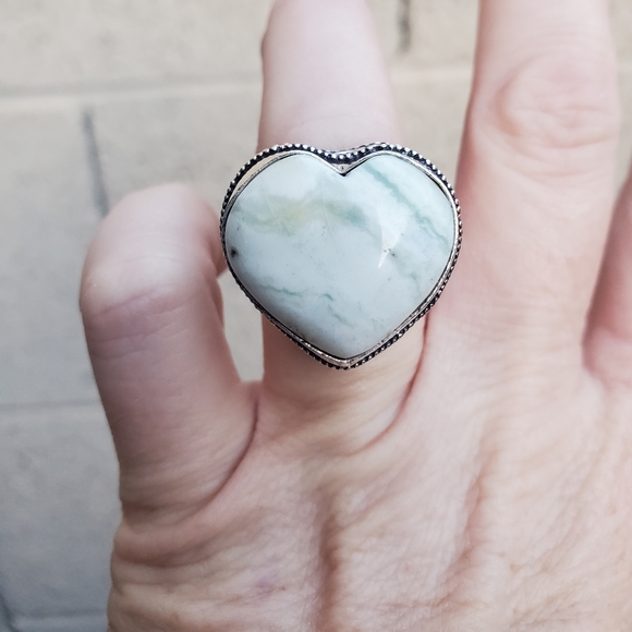 New Heart Shaped Tree Agate 925 Silver Ring. - Picture 2 of 16